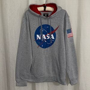 akademiks L Gray Red Blue American Flag NASA Fleece Interior Hoodie